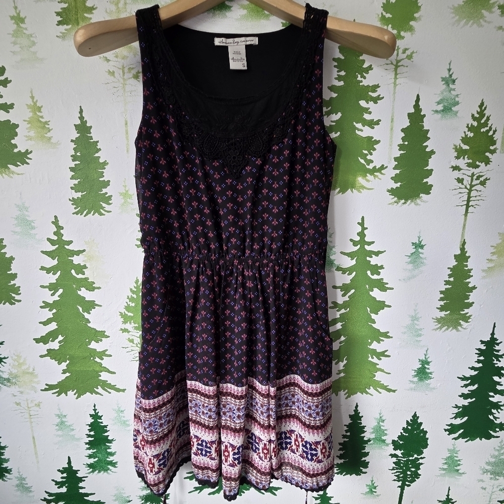 Floral Black and Pink Sleeveless American Rag Dress
